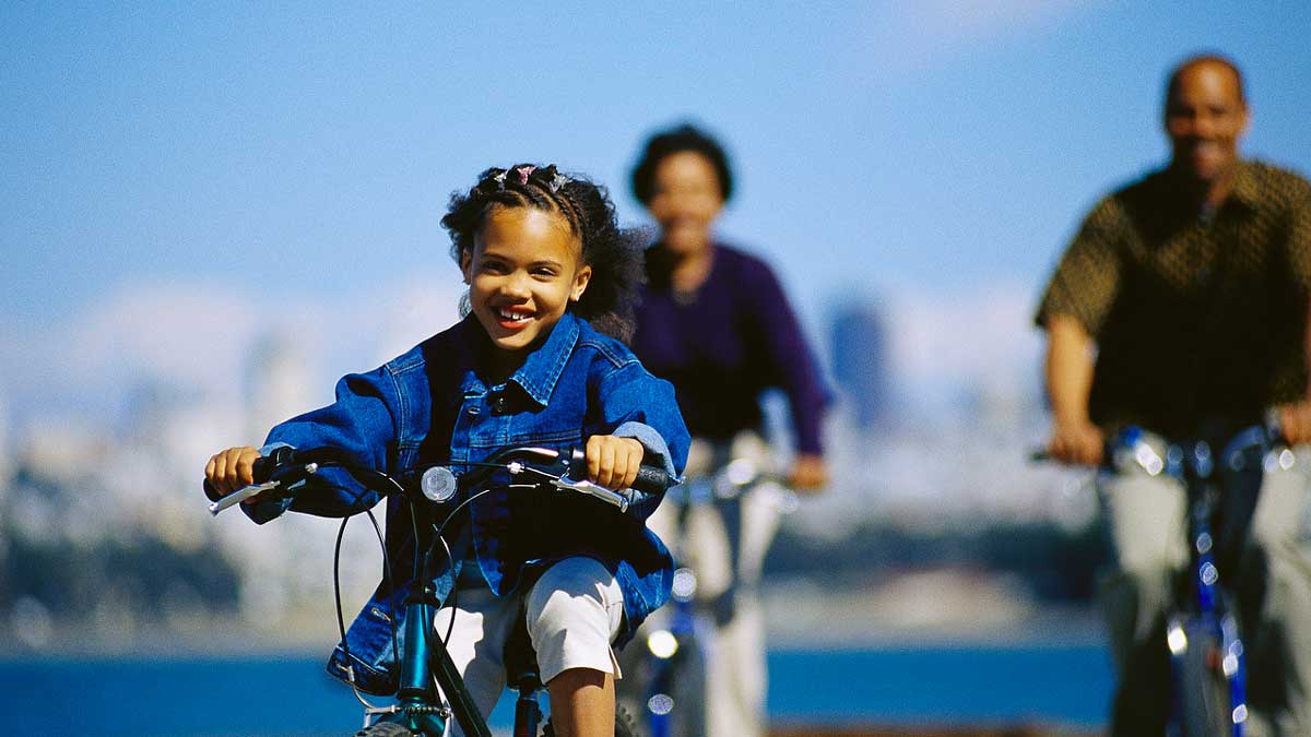 Family city biking